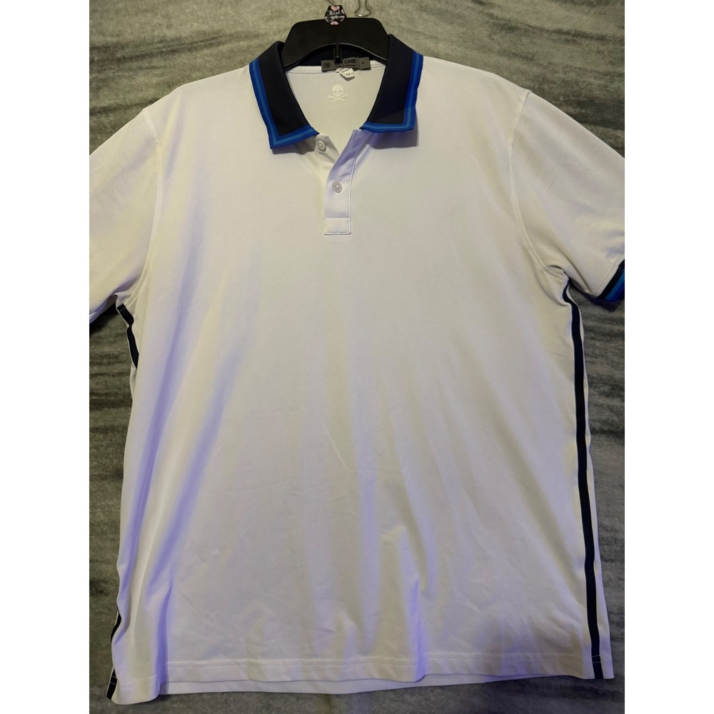 G/FORE Mens Skull & T's Golf Polo Shirt White Blue Stripe G4MS20K32 Large